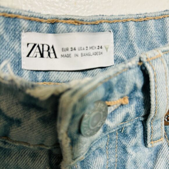 Zara Crop Jeans Women's Sz 2 High Rise Destroyed Bleach Wash - Picture 5 of 6